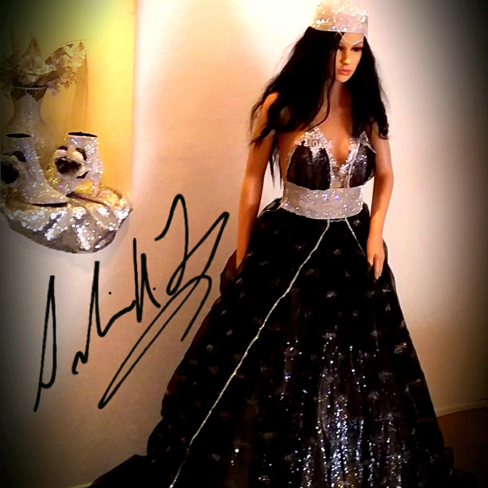 SAMPLE GOWN SET ONLY - "TWILA" Black/Silver Lehenga Saree Wedding Gown Set